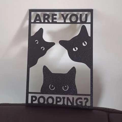 Funny Cat Bathroom Sign Are You Pooping Black PLA Plastic Wall Art Decor Hanging Ornament For Toilet Restroom Decoration