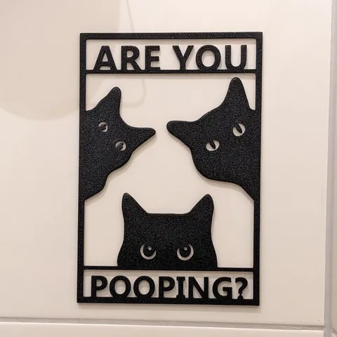 Funny Cat Bathroom Sign Are You Pooping Black PLA Plastic Wall Art Decor Hanging Ornament For Toilet Restroom Decoration