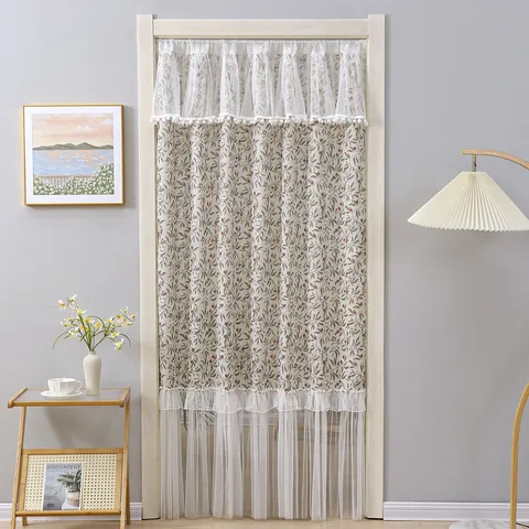 Vintage Floral Door Curtain Lace Patchwork Tassel Room Divider Privacy Shading Curtain for Bedroom Living Room Hallway Home Decor