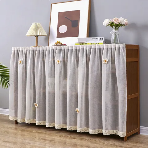 Cotton Blend Lace Trim Cabinet Dustproof Door Curtain Decorative Hanging Curtain For Bookshelf Wardrobe