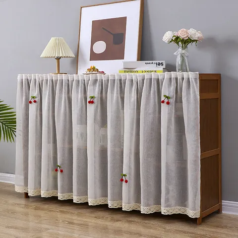 Cotton Blend Lace Trim Cabinet Dustproof Door Curtain Decorative Hanging Curtain For Bookshelf Wardrobe