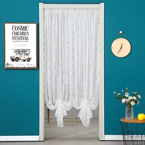 French Light Luxury Lace Door Curtain Bedroom Gauze Partition Decorative Window Curtain Punch-Free Hanging Curtain