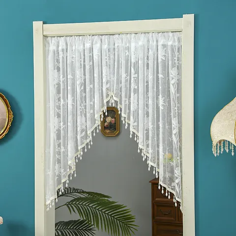 Korean Style Lace Half Curtain Floral Embroidered Door Curtain Sheer Partition Curtain For Bedroom Kitchen Home Decor
