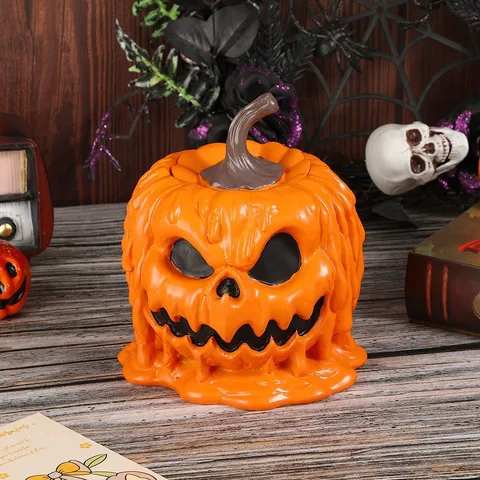 Halloween Pumpkin Head Planter Resin Ornament Creative Pen Holder Melting Texture Jack-O-Lantern For Desktop Home Decor