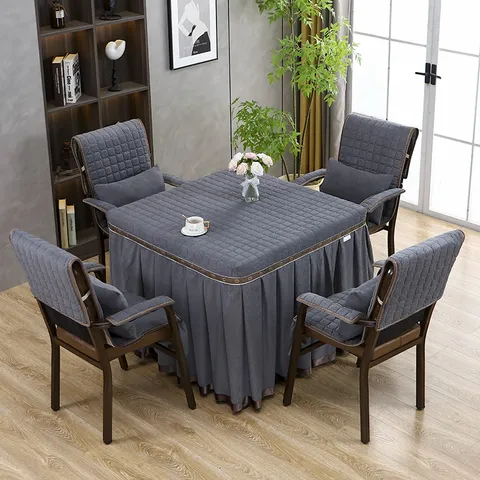 Minimalistischer Gesteppter Quadratischer Couchtisch-Abdeckungs- und Stuhlpolster-Set Einfarbige Haushalts-Textildekoration