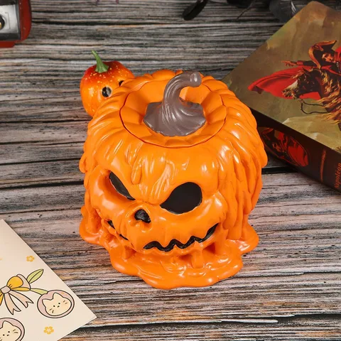 Halloween Pumpkin Head Planter Resin Ornament Creative Pen Holder Melting Texture Jack-O-Lantern For Desktop Home Decor