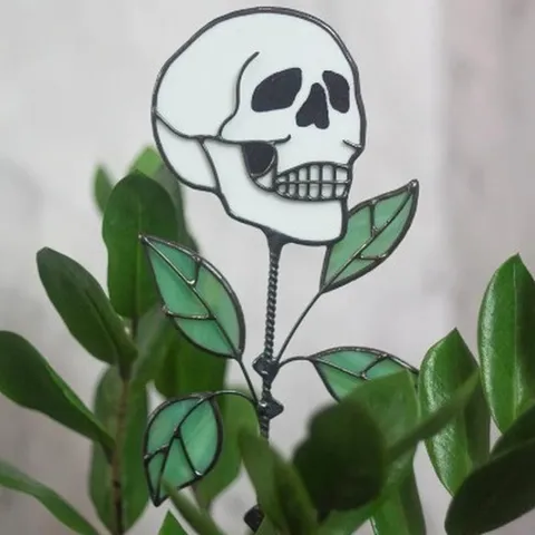 Gothischer Metall Totenkopf Blume Pflanzenstab Halloween Deko Garten Blumentopf Einsatz Kreatives Kunst Ornament