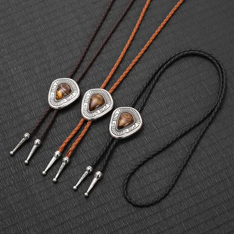 Vintage Western Cowboy Bolo Krawatte PU Leder Geflochtenes Seil Legierung Geometrische Anhänger Krawatte Für Männer Frauen Schmuck Zubehör