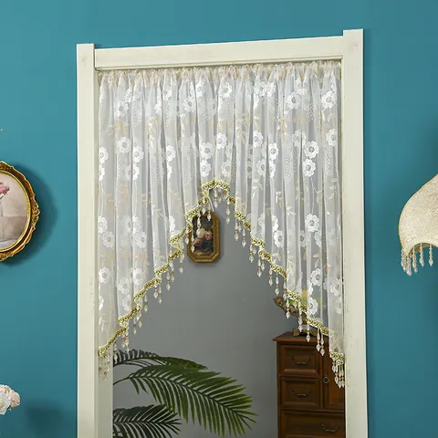 Korean Style Lace Half Curtain Floral Embroidered Door Curtain Sheer Partition Curtain For Bedroom Kitchen Home Decor