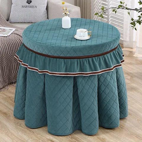 Ronde Verwarmingstafelhoes GesteKT Fleece Tafelkleed Verdikte Warme Tafelbeschermer Voor Woonkamer Huisdecoratie