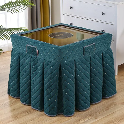 Thickened Warm Nordic Velvet Diamond Lattice Tablecloth Electric Stove Cover Mahjong Machine Surround Fabric Dust Cover with Skirt