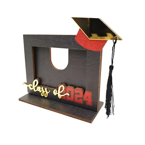 Class Of 2024 Graduation Wooden Photo Frame Desktop Ornament 3D Boxwood Tabletop Decor With Tassel Commemorative Gift