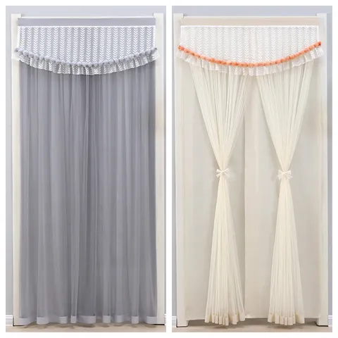 Tenda per Porta in Tessuto Opaque Shading per Camera da Letto Domestica con Pizzo Garza Tenda Divisoria Mezza Stile Moderno Minimalista