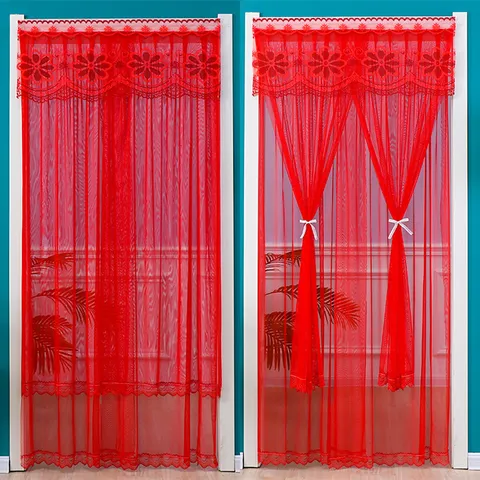 Lace Door Curtain Double Layer Mesh Floral Embroidery Anti-Mosquito Partition Curtain For Living Room Bedroom Home Decor