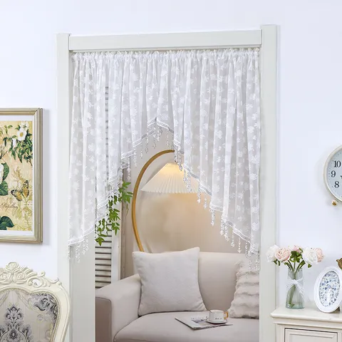 French Vintage Lace Door Curtain Half Curtain Partition Sheer Panel With Tassel For Bedroom Living Room