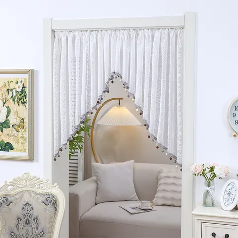 French Vintage Lace Door Curtain Half Curtain Partition Sheer Panel With Tassel For Bedroom Living Room