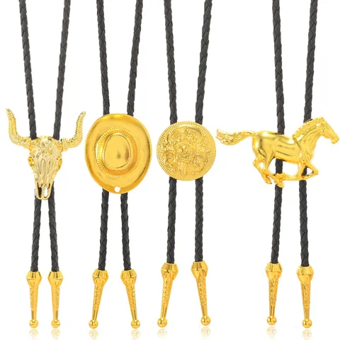 Vintage Westlicher Cowboy Bolo Krawatte PU Leder Geflochtene Kordel Legierung Adler Stierkopf Pferd Anhänger Halskette Unisex Hemd Halsschmuck
