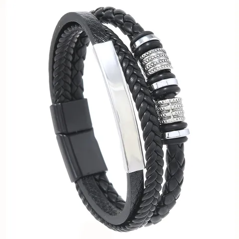 Vintage Mehrlagiges Geflochtenes PU Leder Armband Für Herren Minimalistisches Legierung Metall Charm Armband Mit Magnetverschluss Schmuck Geschenk
