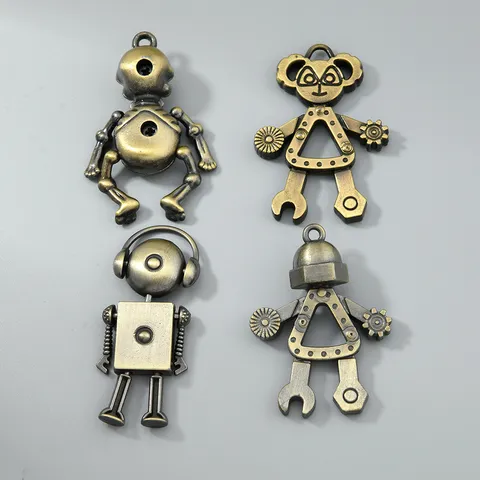 Retro Movable Alloy Robot Pendants Mechanical Steam Punk Style DIY Jewelry Accessories For Necklace Keychain Handbag Decor