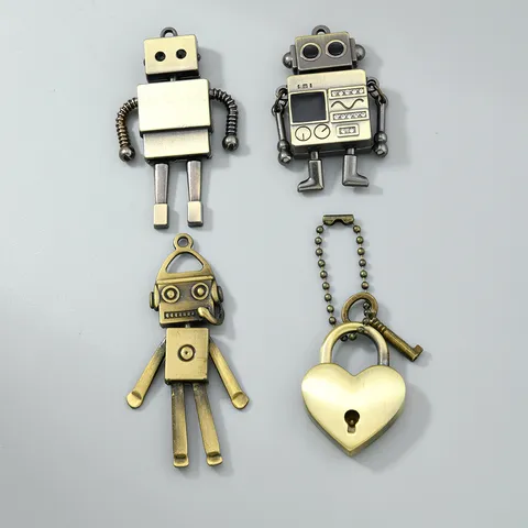 Vintage Legierung Bewegliche Roboter Anhänger Herz Vorhängeschloss Schlüssel DIY Schmuck Zubehör Steampunk Halskette Schlüsselbund Strass