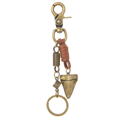 Retro Metal Jeans Chain Keychain For Men Hip Hop Punk Leather Key Ring Shark Tooth Dice Pendant Waist Chain Accessory