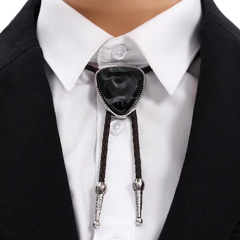 Vintage PU Braided Bolo Tie For Men Western Cowboy Style Metal Pendant Adjustable Leather Rope Neck Accessory Jewelry Gift