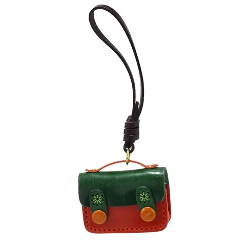 Custodia per AirPods in Pelle Bovina Artigianale Retro Pendente Blocchi di Colore Verde Rosso Mini Portamonete Portachiavi