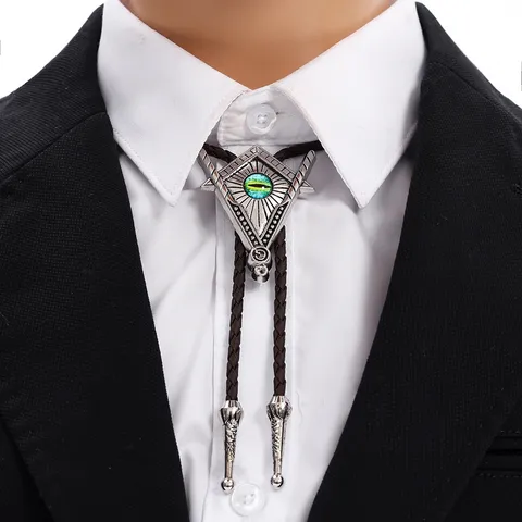 Vintage Herren Bolo-Krawatte Dreieck Metall Auge der Vorsehung Anhänger Geflochtene PU Leder Kordel Halskette Western Cowboy Anzug Zubehör