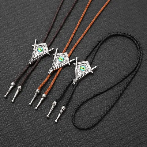 Vintage Herren Bolo-Krawatte Dreieck Metall Auge der Vorsehung Anhänger Geflochtene PU Leder Kordel Halskette Western Cowboy Anzug Zubehör