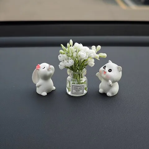 Mini Florero de Vidrio Adorno de Coche Lindo Figurine de Animal de Resina Planta Artificial Decoración de Consola