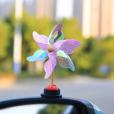 Lindo Adorno de Salpicadero de Coche de Molino de Viento de Plástico Brillo Holográfico Accesorios de Decoración Interior