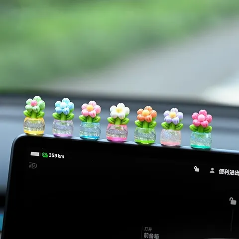 Joli Petit Pot de Fleurs Lumineux Ornement de Voiture Console Tableau de Bord Accessoires de Décoration en Plastique Créatifs