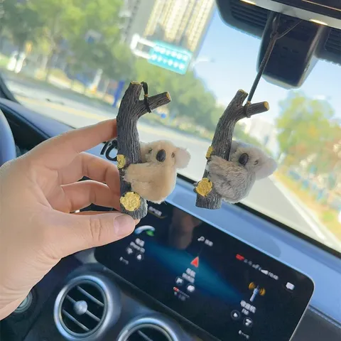 Lindo Koala Adorno Colgante de Espejo Retrovisor de Coche Peluche Animal Rama de Árbol Colgante Decoración Interior de Coche Regalo Creativo