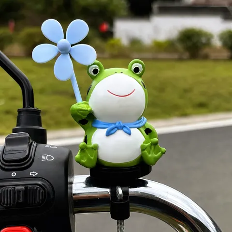Cute Frog Windmill Ornament Resin Cartoon Animal Figurine For Bicycle Electric Motorcycle Helmet Accessories