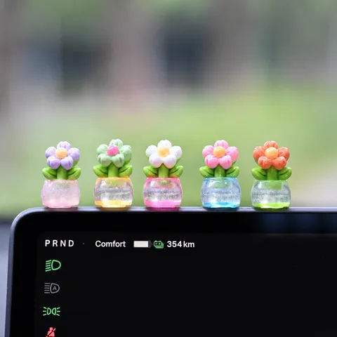 Joli Petit Pot de Fleurs Lumineux Ornement de Voiture Console Tableau de Bord Accessoires de Décoration en Plastique Créatifs
