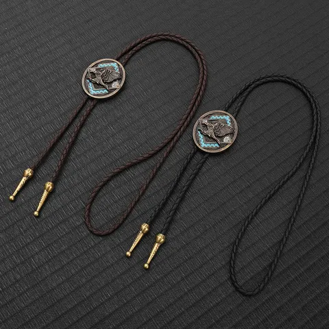 Βίντατζ Αετός Bolo Tie για Άνδρες Γουέστερν Κάουμποι Στυλ Κολιέ με Μενταγιόν από Κράμα Πλεκτό Δερμάτινο Κορδόνι PU