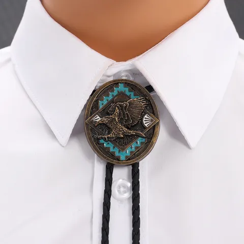 Βίντατζ Αετός Bolo Tie για Άνδρες Γουέστερν Κάουμποι Στυλ Κολιέ με Μενταγιόν από Κράμα Πλεκτό Δερμάτινο Κορδόνι PU
