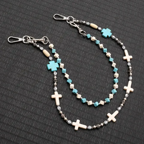 Creative Beaded Layered Cross Waist Chain Minimalist Hip Hop Punk Unisex Jeans Hanging Chain Decoration Jewelry