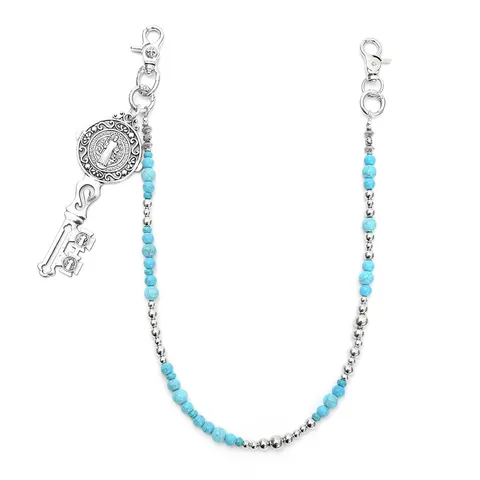 Hip Hop Punk Perlen Taillenkette Für Herren Damen Legierung Blaue Stein Jeans Hose Kette Mit Schlüsselanhänger Religiöse Dunkle Accessoire