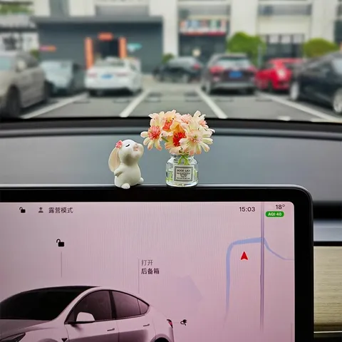 Harz Kaninchen Auto Ornament Süßes Häschen Mit Mini Glas Blumenvase Süße Cartoon Harz Figur Dashboard Innendekoration Geschenk