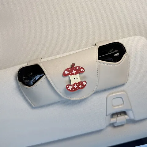 Estuche para Gafas de Visera Solar de Coche Cuero PU Lindo Perro de Dibujos Animados Manzana Soporte de Almacenamiento Organizador Accesorios Interiores de Coche
