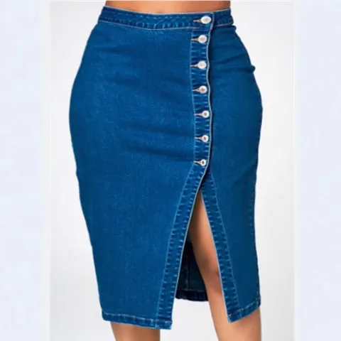 Women's Casual High Waist Asymmetric Denim Long Pencil Skirt Plus Size Stretch Dark Blue Maxi Skirt Fashion Streetwear