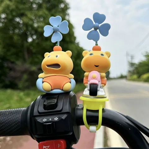 Cute Capybara Electric Bicycle Motorcycle Dashboard Ornament With Rotating Windmill Cartoon Vinyl Figurine Car Decor