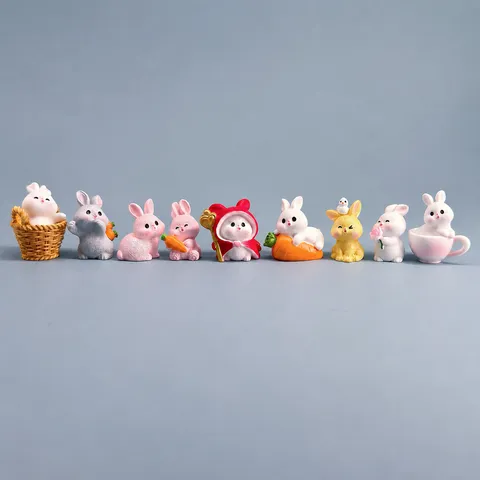 Mini Carrot Rabbit Resin Ornaments Cute Animal Desk Decor Car Dashboard Micro Landscape Healing Gift Set For Home Office