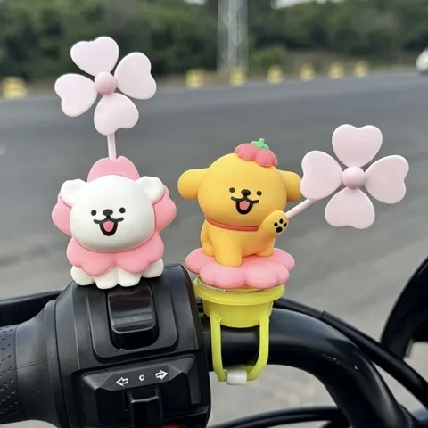 Cute Animal Car Ornament Vinyl Puppy Figurine With Rotating Windmill Interior Decor For Electric Vehicle Bicycle