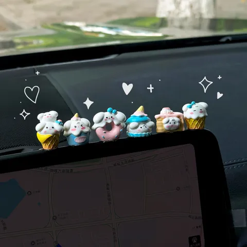 Lindo Cachorro de Postre Adorno de Salpicadero de Coche Resina Dibujos Animados Estatuilla de Animal Estilo Curativo Decoración Interior de Coche Regalo
