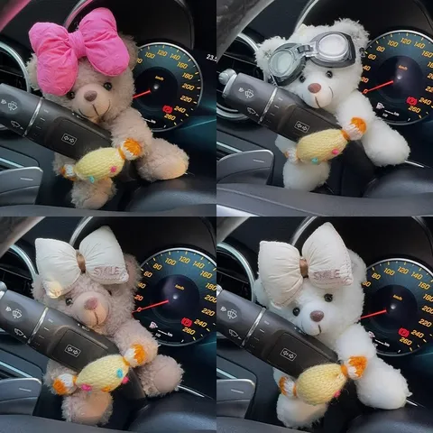 Lindo Oso de Dibujos Animados Coche Volante Limpiaparabrisas Decoración Muñeca de Peluche Accesorio