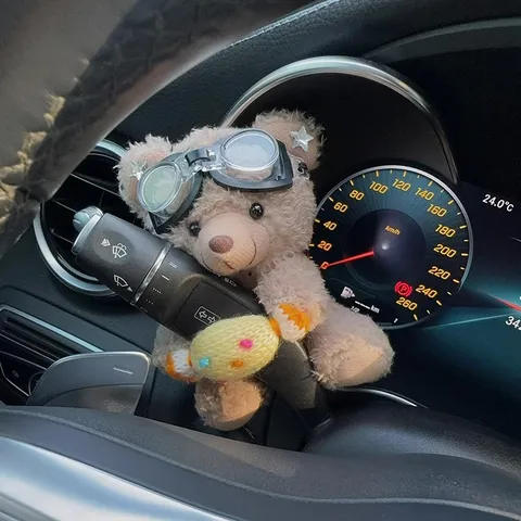 Lindo Oso de Dibujos Animados Coche Volante Limpiaparabrisas Decoración Muñeca de Peluche Accesorio