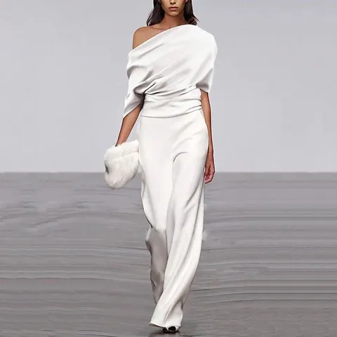 Γυναικείο Casual Off-the-Shoulder Monόχρωμο Μακρύ Jumpsuit Μείγμα Πολυεστέρα Κομψό Commuting Μακρύ Παντελόνι Romper