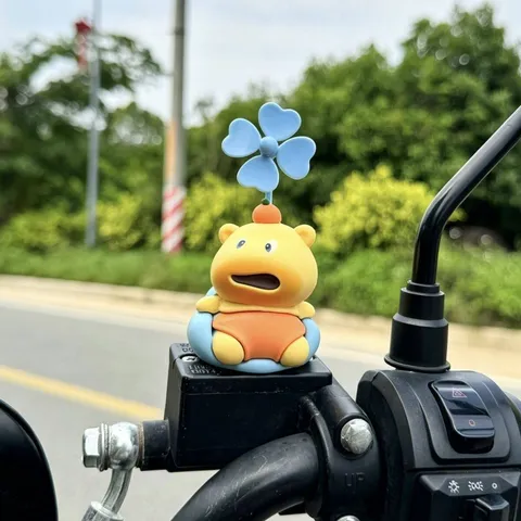 Cute Capybara Electric Bicycle Motorcycle Dashboard Ornament With Rotating Windmill Cartoon Vinyl Figurine Car Decor